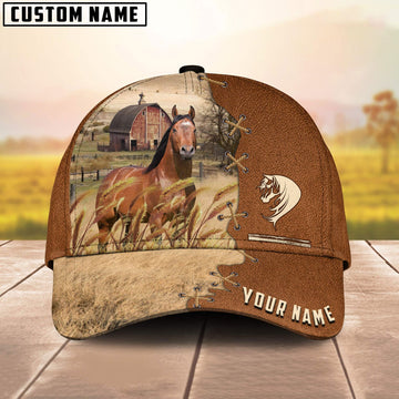 Uni Horse Custom Name Brown Leather Pattern Cap