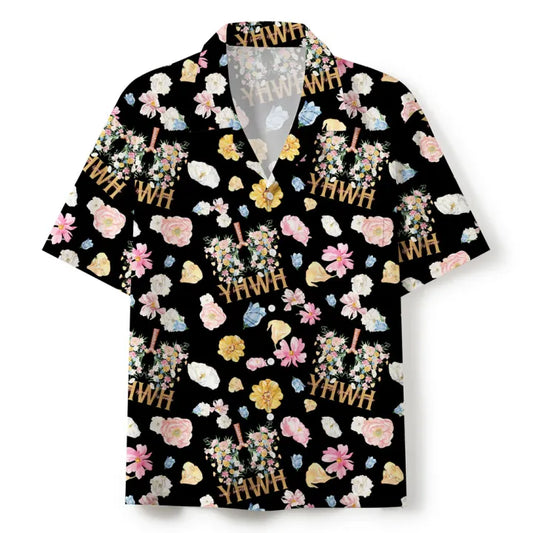 UniJames YHWH Flower Black Christian Hawaiian Shirt