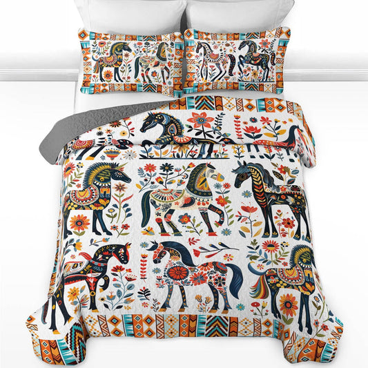 Uni All Season Quilt 3-Piece Set Horse Floral Pattern