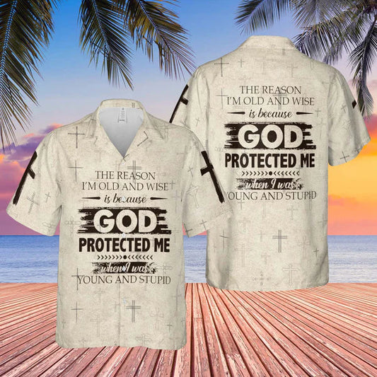 UniJames Because God Protects Me Hawaiian Shirt - Christian Hawaiian Shirt - Religious Hawaiian Shirts