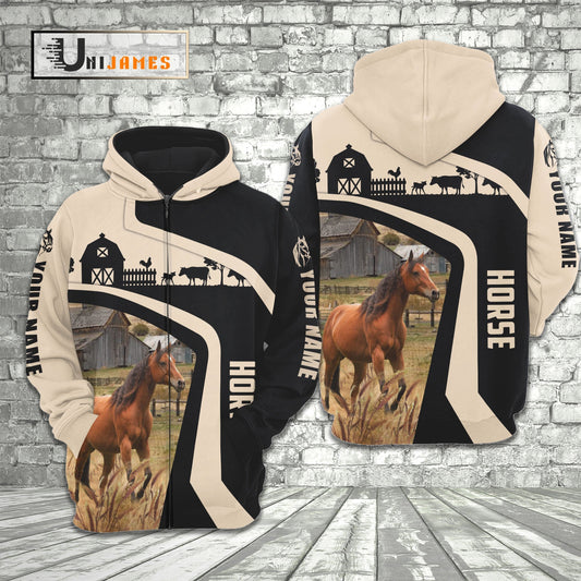 Uni Horse Black White Custom Name 3D Hoodie
