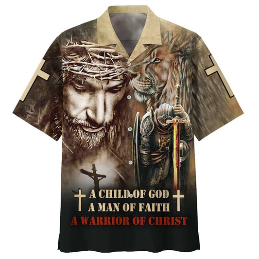 UniJames A Child Of God A Man Of Faith A Warrior Of Christ Hawaiian Shirts - Christian Hawaiian Shirt - Hawaiian Summer Shirts