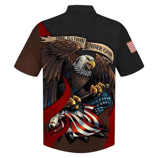 UniJames American Bald Eagle Flag Usa One Nation Under God Hawaiian Shirts - Christian Hawaiian Shirt - Hawaiian Summer Shirts