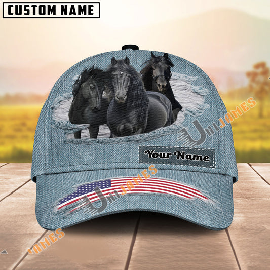 Unijames Friesian USA Flag Jeans Pattern Personalized Name Cap