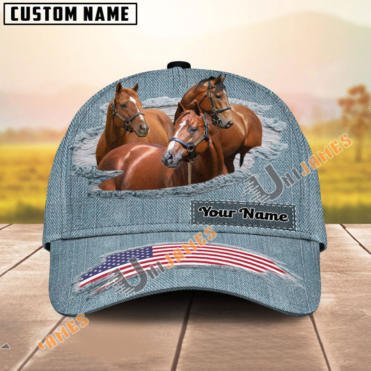 Unijames Thoroughbred USA Flag Jeans Pattern Personalized Name Cap
