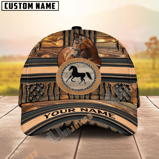 Unijames American Quarter Horse American Flag Wooden Pattern Personalized Name Cap