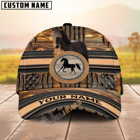 Unijames Morgan American Flag Wooden Pattern Personalized Name Cap