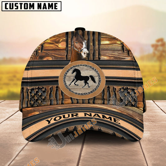 Unijames Warmblood American Flag Wooden Pattern Personalized Name Cap
