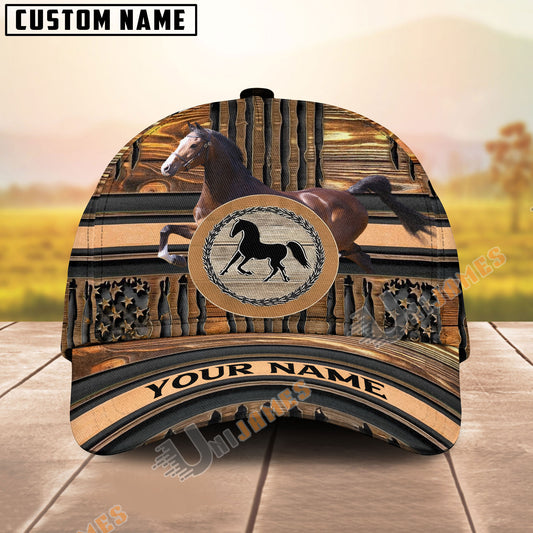 Unijames Hackney American Flag Wooden Pattern Personalized Name Cap