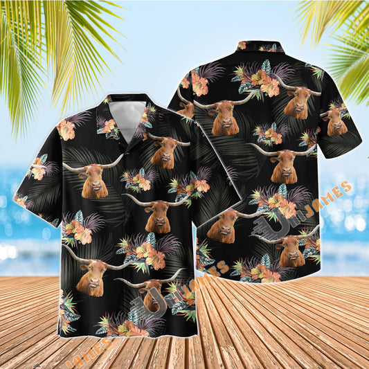 UniJames Texas Longhorn Black Aloha Hawaiian Shirt
