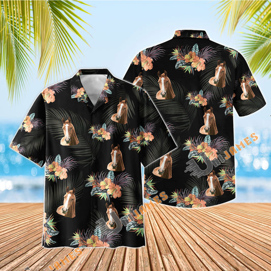 UniJames Horse Black Aloha Hawaiian Shirt