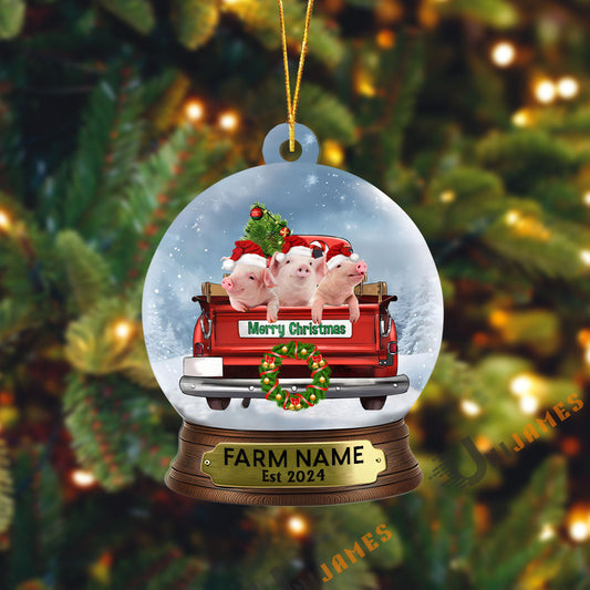 Uni Pig Christmas Snowball Truck Custom Shape Acrylic Ornament