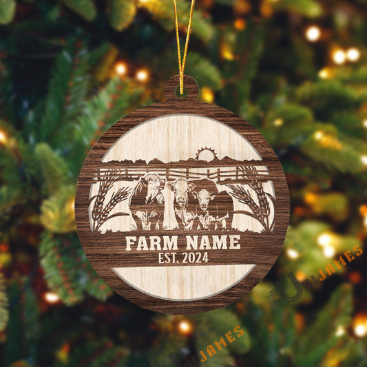 Uni Hereford Sunshine Field Wooden Pattern Custom Shape Acrylic Ornament