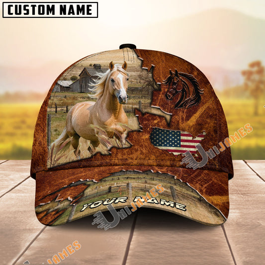 Unijames Palomino Dark Brown Leather Pattern American Flag Map Personalized Name Cap