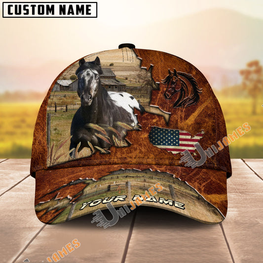 Unijames Appaloosa Dark Brown Leather Pattern American Flag Map Personalized Name Cap