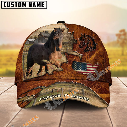 Unijames Morgan Dark Brown Leather Pattern American Flag Map Personalized Name Cap