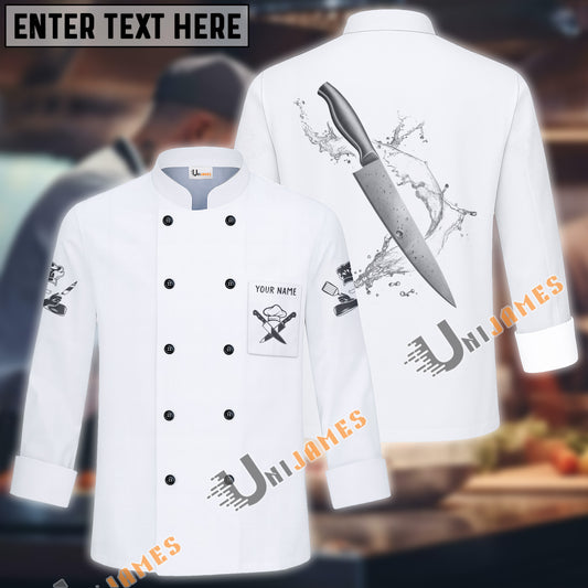 Unijames Water Knife Multicolor Option Custom Name Long Sleeve Chef Jacket (4 Colors)