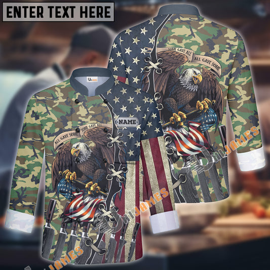 Unijames Eagle Camo Flag Multicolor Option Custom Name Long Sleeve Chef Jacket (4 Colors)