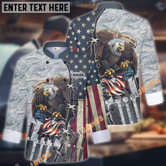 Unijames Eagle Camo Flag Multicolor Option Custom Name Long Sleeve Chef Jacket (4 Colors)