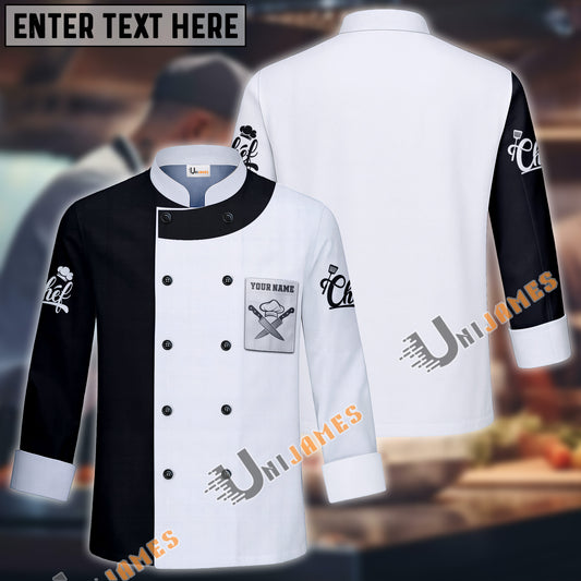 Unijames Basic Line Multicolor Option Custom Name Long Sleeve Chef Jacket (4 Colors)
