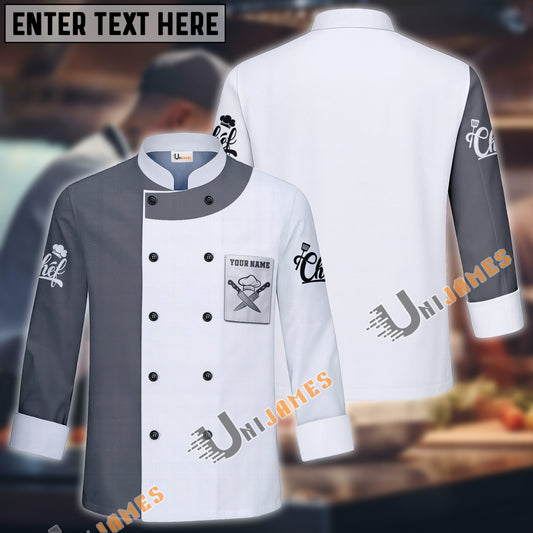 Unijames Basic Line Multicolor Option Custom Name Long Sleeve Chef Jacket (4 Colors)