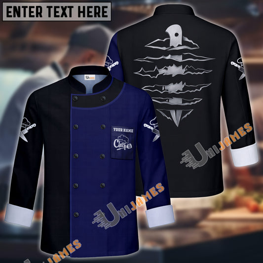 Unijames Scratch Knife Multicolor Option Custom Name Long Sleeve Chef Jacket (4 Colors)