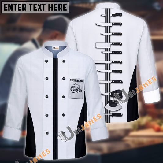 Unijames Center Line Multicolor Option Custom Name Long Sleeve Chef Jacket (4 Colors)