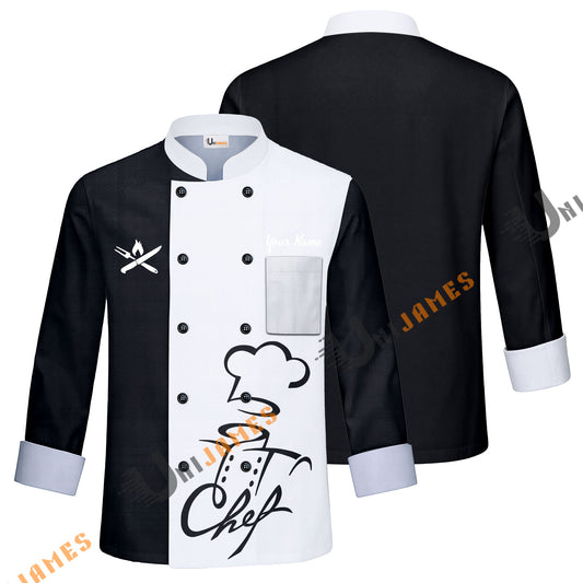 Unijames Love Chef Multicolor Option Custom Name Long Sleeve Chef Jacket (4 Colors)