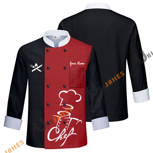 Unijames Love Chef Multicolor Option Custom Name Long Sleeve Chef Jacket (4 Colors)
