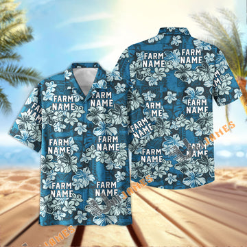 UniJames Custom Logo, Farm Name Dark Blue Flower Hawaiian Shirt