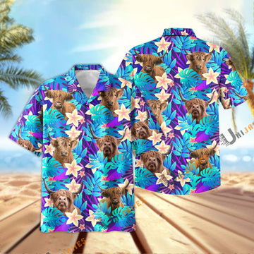 Uni Highland Light Blue Flowers 3D Hawaiian Shirt