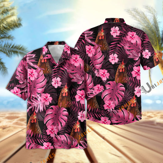 UniJames Pink Breeze Chicken Hawaiian Shirt