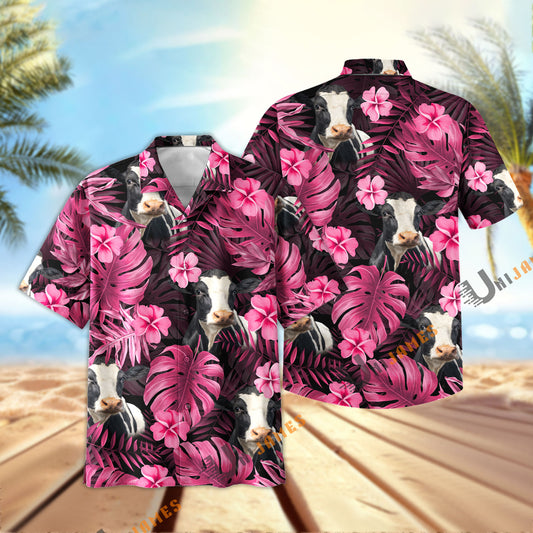 UniJames Pink Breeze Holstein Hawaiian Shirt