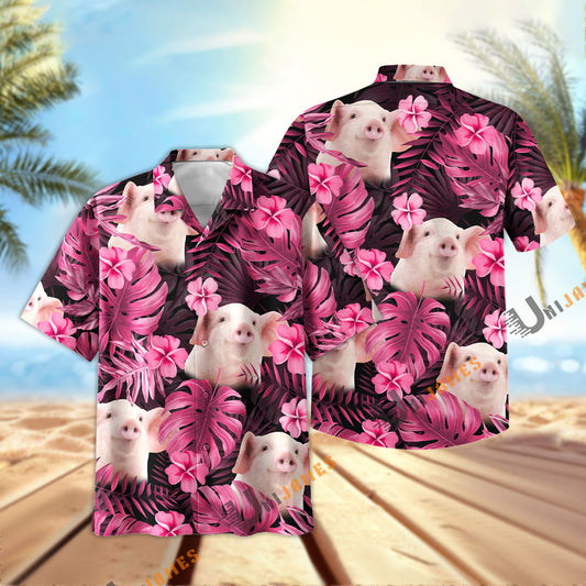 UniJames Pink Breeze Pig Hawaiian Shirt