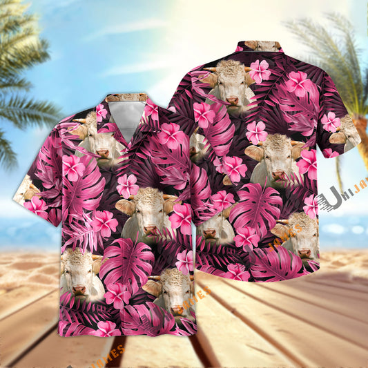 UniJames Pink Breeze Charolais Hawaiian Shirt