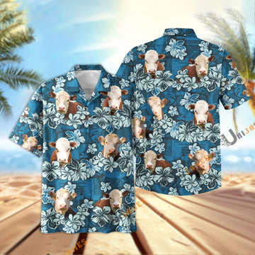 Uni Hereford Dark Blue Flower Hawaiian Shirt