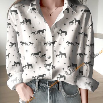 Unique Horse Family Print Casual Long Sleeve Comfortable Shirt