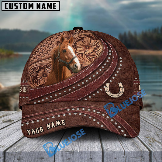 Unijames Thoroughbred Carving Leather Pattern Personalized Name Cap