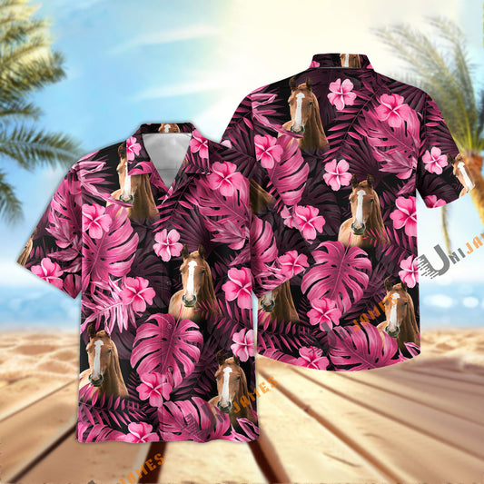 UniJames Pink Breeze Horse Hawaiian Shirt
