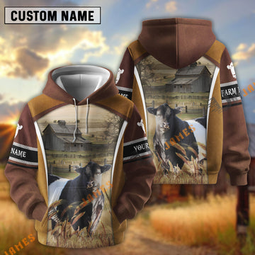 Uni Belted Galloway Personalized Name and Farm Name Color Mixed 3D Hoodie