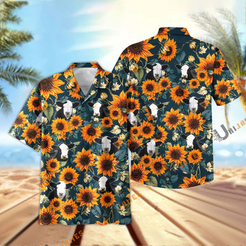 Uni Simmental Sunflowers Blue 3D Hawaiian Shirt