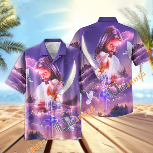 Unique Jesus Loves Y'all Jesus And Lamb Hawaiian Shirt