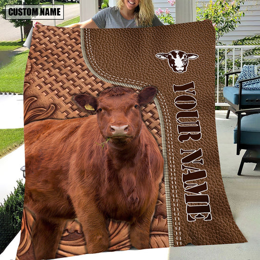 Uni Red Angus Farming Pattern Customized Name 3D Blanket