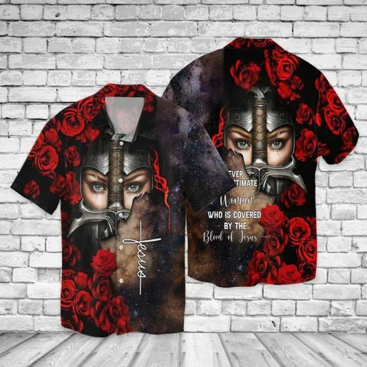 UniJames Blood Of Jesus Never Underestimate Women Who Is Covered By The Blood Of Jesus Hawaiian Shirt for Men Women