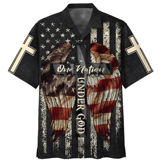 UniJames Christ Cross Wings One Nation Under God Hawaiian Shirts - Christian Hawaiian Shirt - Hawaiian Summer Shirts
