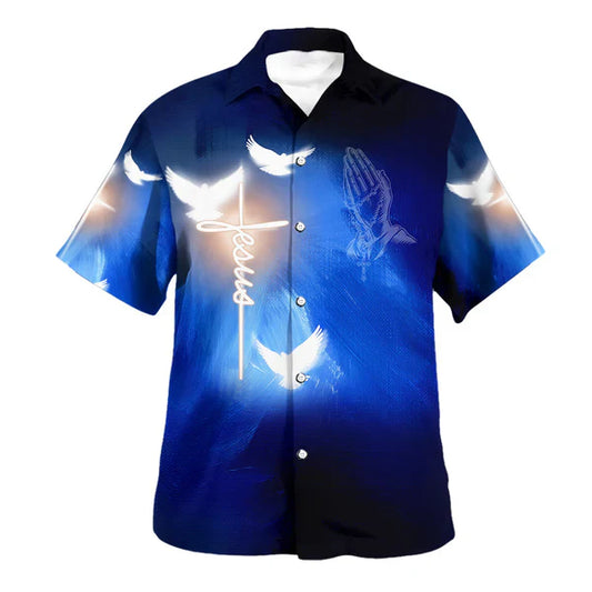 UniJames Christian Cross And White Doves Hawaiian Shirt - Christian Hawaiian Shirt - Religious Hawaiian Shirts