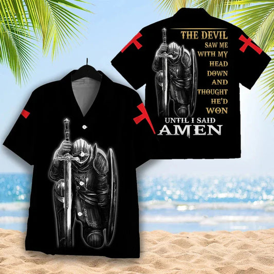UniJames Christian Hawaiian Shirt, The Devil Saw Me With My Head Down Hawaiian Shirt - Christian Hawaiian Shirt for Men Women