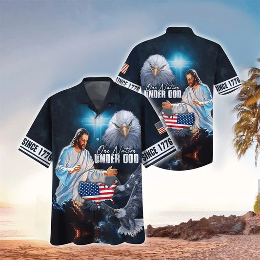 UniJames Christian Jesus One Nation Under God Hawaiian Shirt - Christian Hawaiian Shirt for Men Women