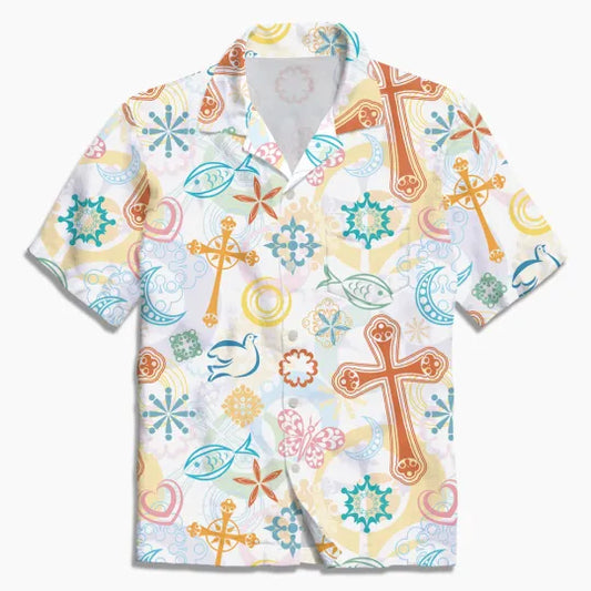 UniJames Cross Fish Dove Christian Hawaiian Shirt