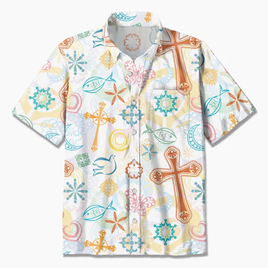 UniJames Cross Fish Dove Christian Hawaiian Shirt